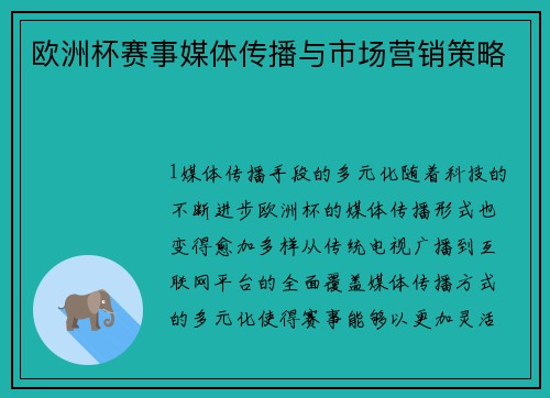 欧洲杯赛事媒体传播与市场营销策略